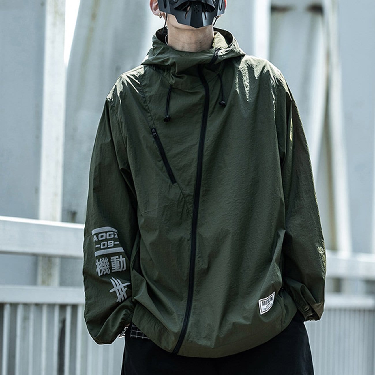 Oblique Zipper Letter Print Jacket Streetwear Brand Techwear Combat Tactical YUGEN THEORY