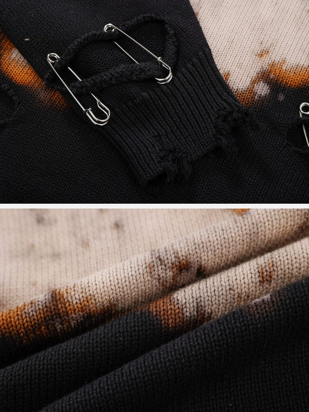 Paperclip Tie Dye Hole Knit Sweater Streetwear Brand Techwear Combat Tactical YUGEN THEORY