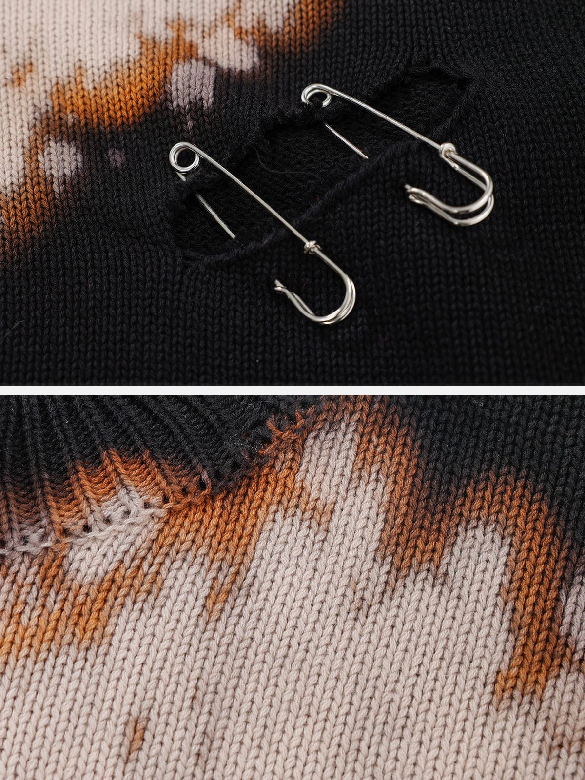 Paperclip Tie Dye Hole Knit Sweater Streetwear Brand Techwear Combat Tactical YUGEN THEORY