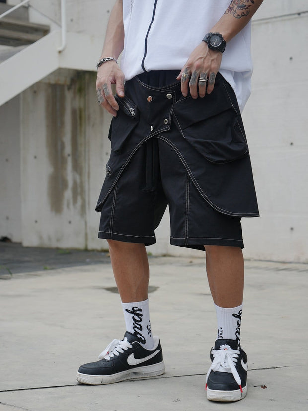 Patchwork Chain Pocket Cargo Shorts Streetwear Brand Techwear Combat Tactical YUGEN THEORY