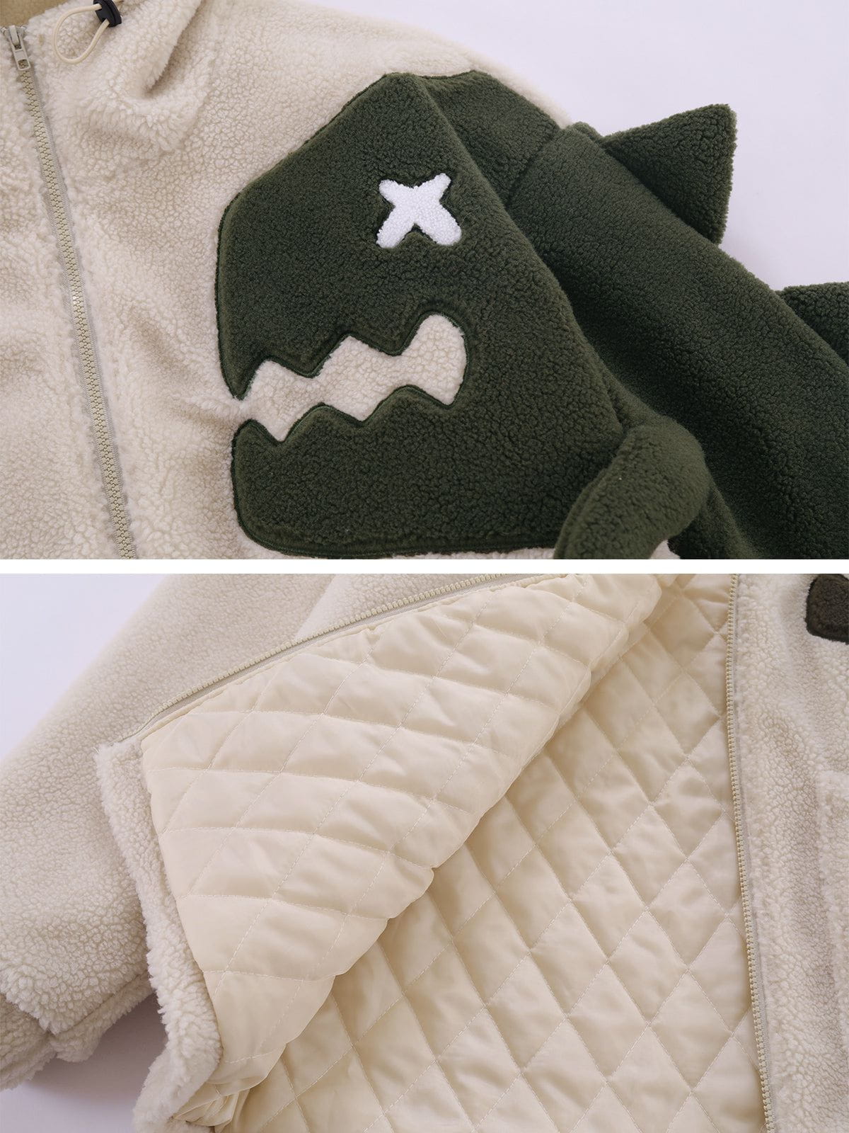 Patchwork Dinosaurs Sherpa Coat Streetwear Brand Techwear Combat Tactical YUGEN THEORY