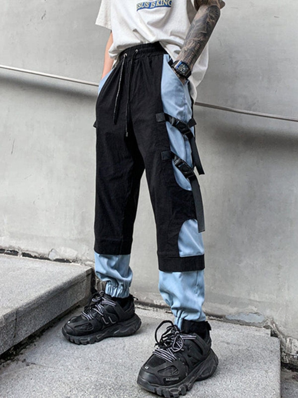 Patchwork Ribbons Buckle Cargo Pants Streetwear Brand Techwear Combat Tactical YUGEN THEORY