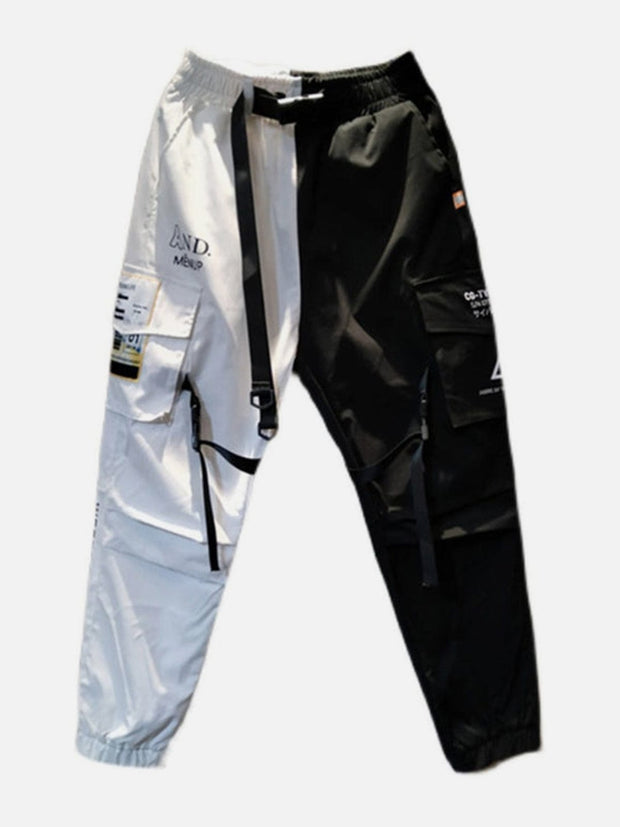 Patchwork Ribbons Print Cargo Pants Streetwear Brand Techwear Combat Tactical YUGEN THEORY