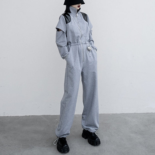 Patchwork Strapless Half Zipper PU Jumpsuit Streetwear Brand Techwear Combat Tactical YUGEN THEORY
