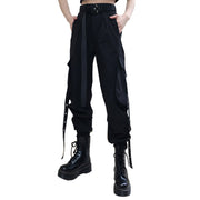 Personality Ribbons Buckle Harem Pants Streetwear Brand Techwear Combat Tactical YUGEN THEORY