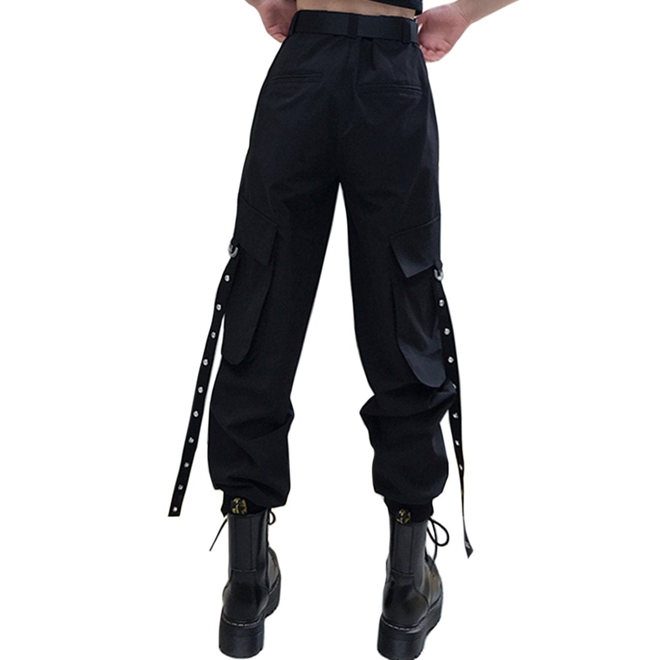 Personality Ribbons Buckle Harem Pants Streetwear Brand Techwear Combat Tactical YUGEN THEORY