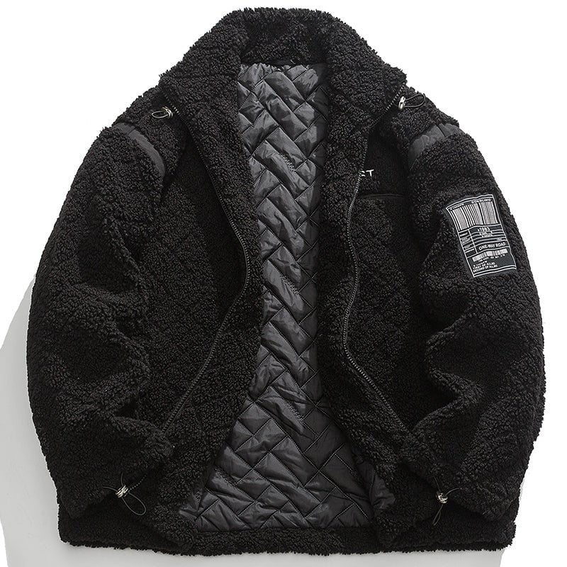 Plush Winter Coat Plaid Stitching Streetwear Brand Techwear Combat Tactical YUGEN THEORY