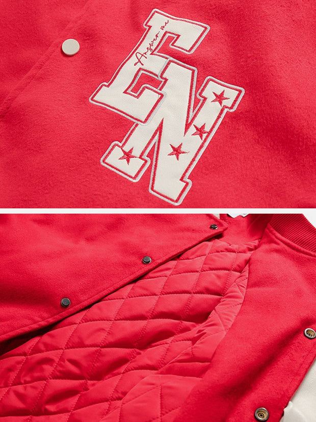 PU Splicing Plaid Embroidery Varsity Jacket Streetwear Brand Techwear Combat Tactical YUGEN THEORY