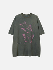 Punk Butterfly Graphic Washed Tee Streetwear Brand Techwear Combat Tactical YUGEN THEORY