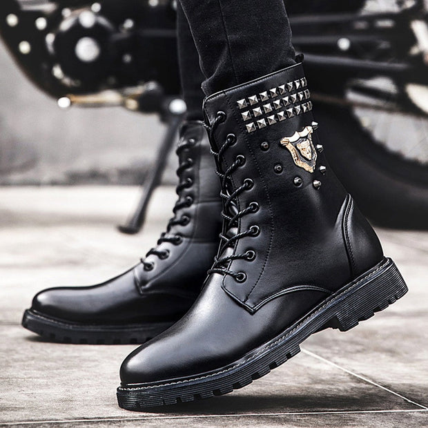 Punk Studded Leather Shoes Streetwear Brand Techwear Combat Tactical YUGEN THEORY