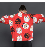 Red Cat Mask Kimono Cardigan Shirt Streetwear Brand Techwear Combat Tactical YUGEN THEORY