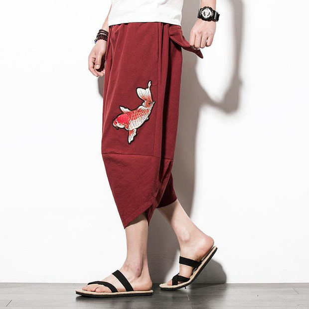 Red Koi Carp Capri Cropped Pant Streetwear Brand Techwear Combat Tactical YUGEN THEORY