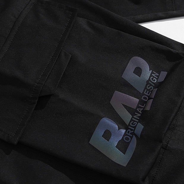 Reflective Letters Drawstring Cargo Pants Streetwear Brand Techwear Combat Tactical YUGEN THEORY