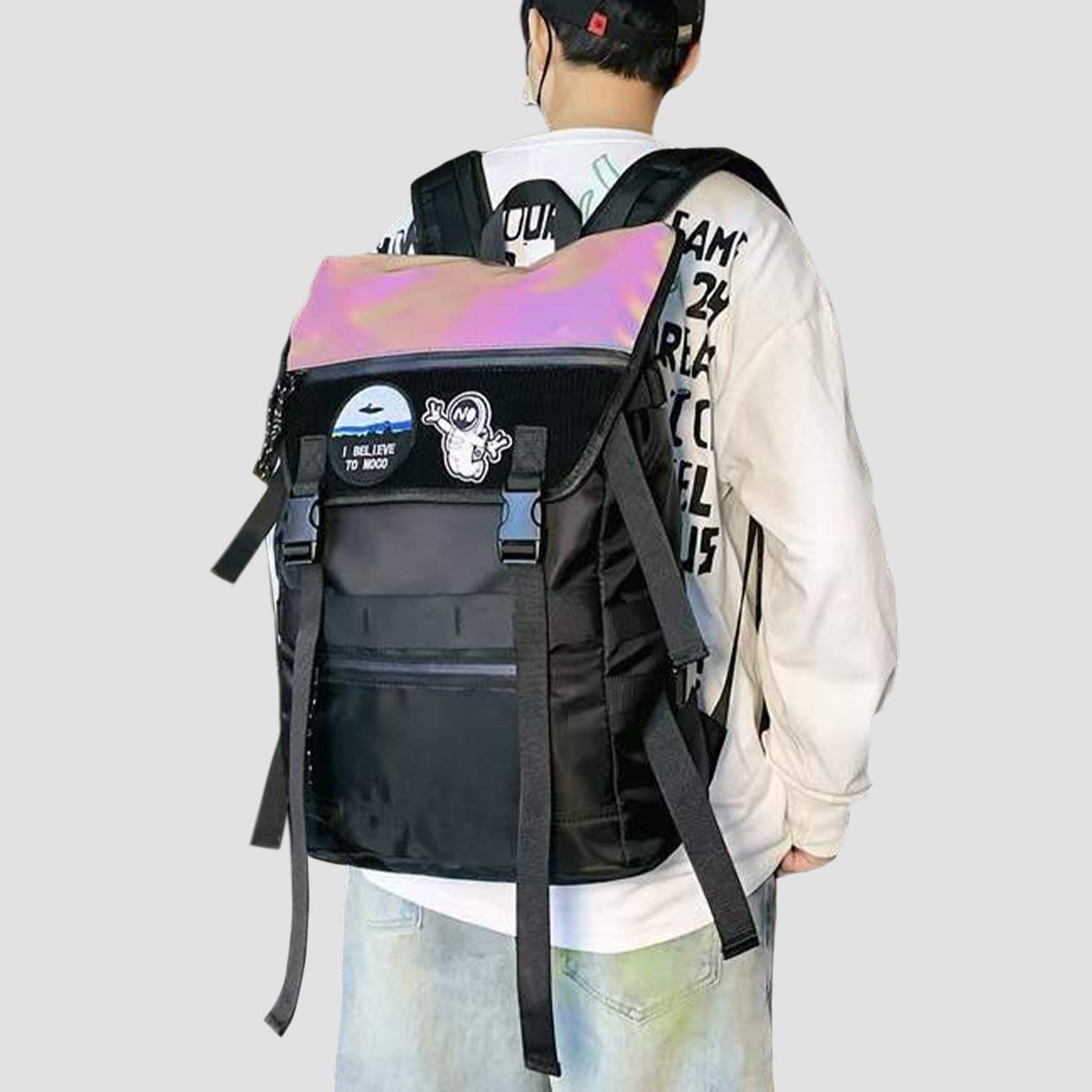 Reflective Ribbons Buckle Nylon Backpack Streetwear Brand Techwear Combat Tactical YUGEN THEORY