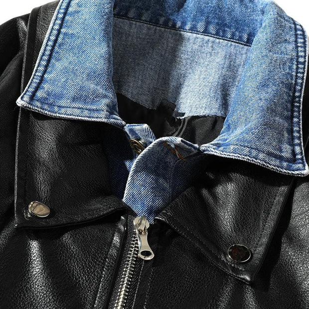 Ribbon Denim Leather Jacket Streetwear Brand Techwear Combat Tactical YUGEN THEORY