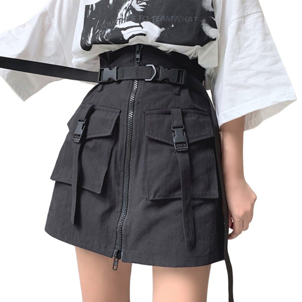 Ribbons Pocket Zipper Cargo Skirt Streetwear Brand Techwear Combat Tactical YUGEN THEORY