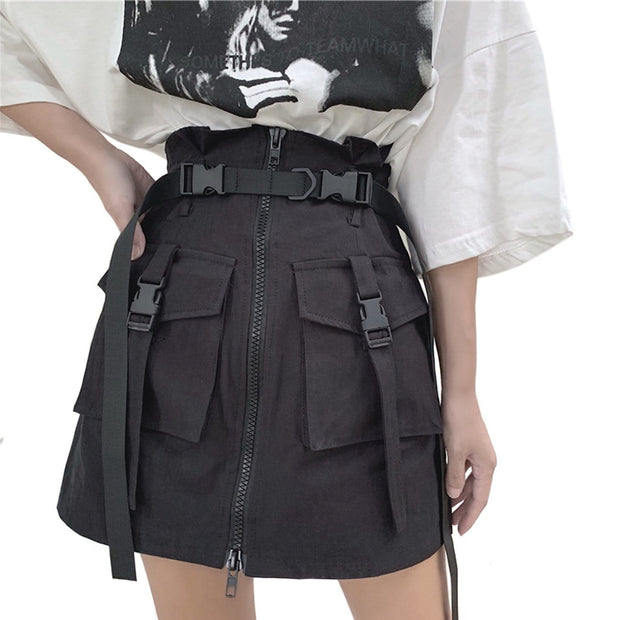 Ribbons Pocket Zipper Cargo Skirt Streetwear Brand Techwear Combat Tactical YUGEN THEORY