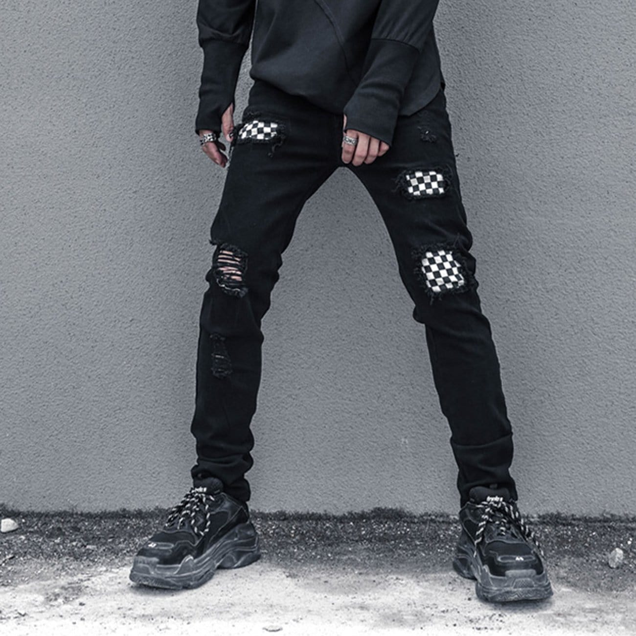 "Ripped Check" Jeans Streetwear Brand Techwear Combat Tactical YUGEN THEORY