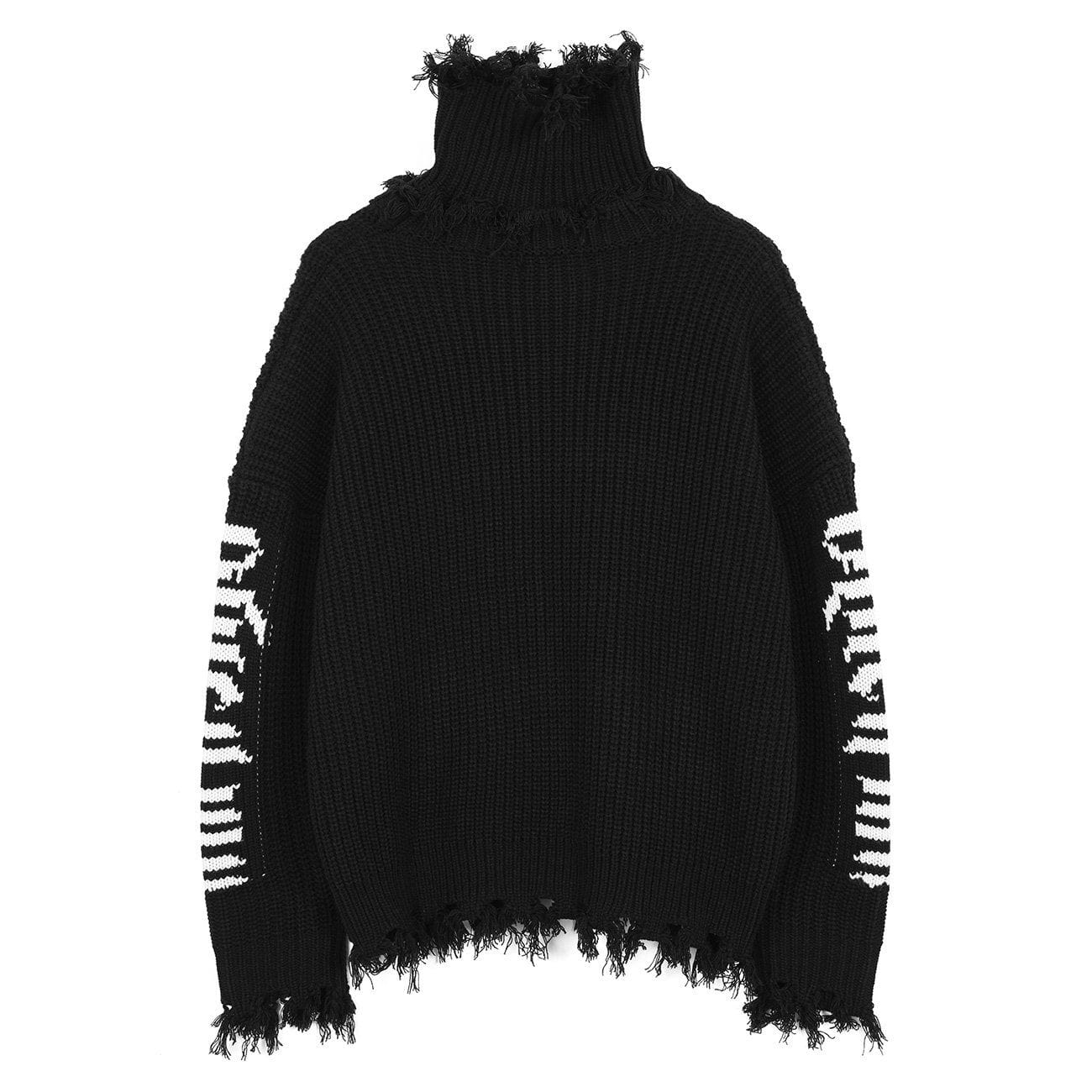 Ripped Embroidery Turtleneck Sweater Streetwear Brand Techwear Combat Tactical YUGEN THEORY