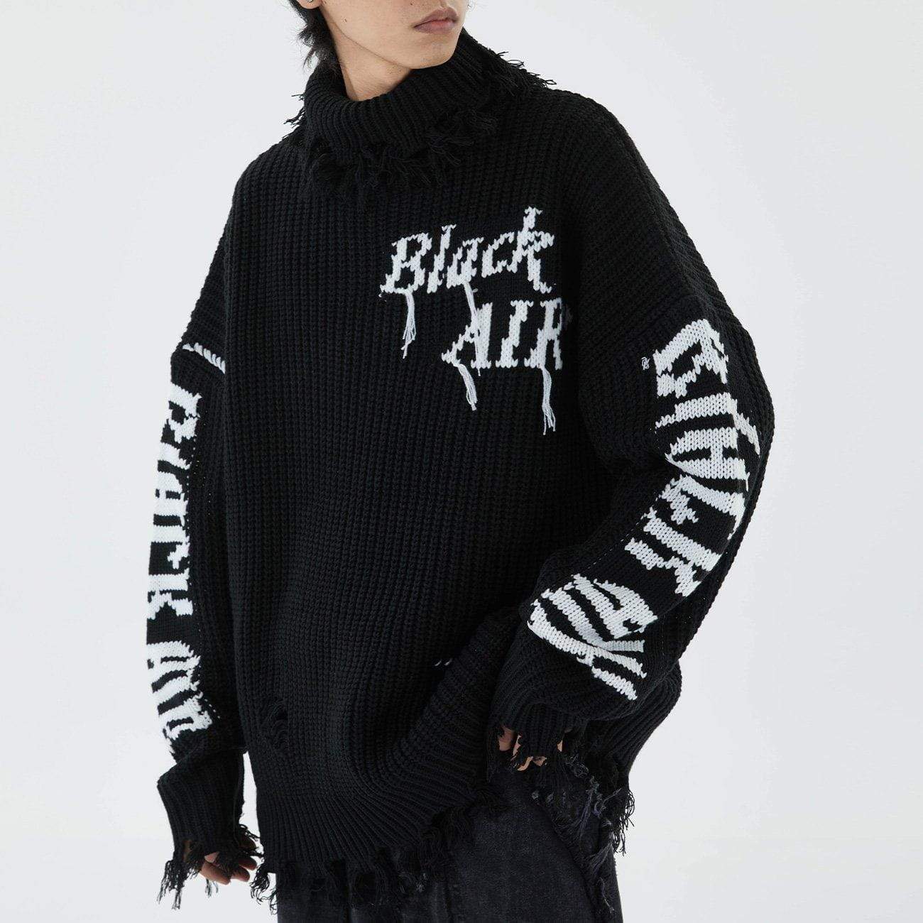 Ripped Embroidery Turtleneck Sweater Streetwear Brand Techwear Combat Tactical YUGEN THEORY