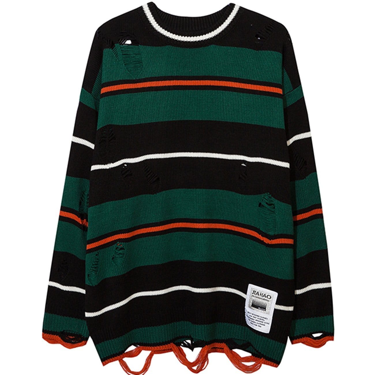 Ripped Hole Stripe Knit Sweater Streetwear Brand Techwear Combat Tactical YUGEN THEORY