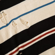 Ripped Hole Stripe Knit Sweater Streetwear Brand Techwear Combat Tactical YUGEN THEORY
