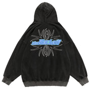 Ripped Spider Embroidery Oversized Washed Hoodie Streetwear Brand Techwear Combat Tactical YUGEN THEORY
