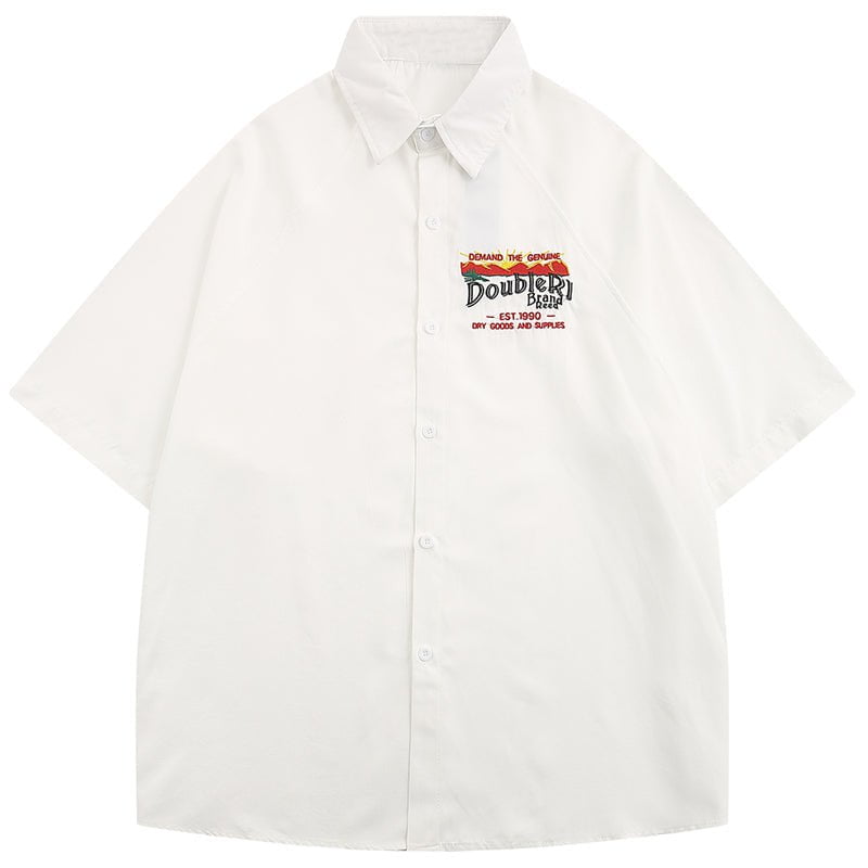 Short Sleeve Denim Shirt Embroidery Letter Streetwear Brand Techwear Combat Tactical YUGEN THEORY