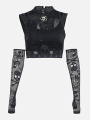 Skull Mesh Lace Cuff Shirt Streetwear Brand Techwear Combat Tactical YUGEN THEORY