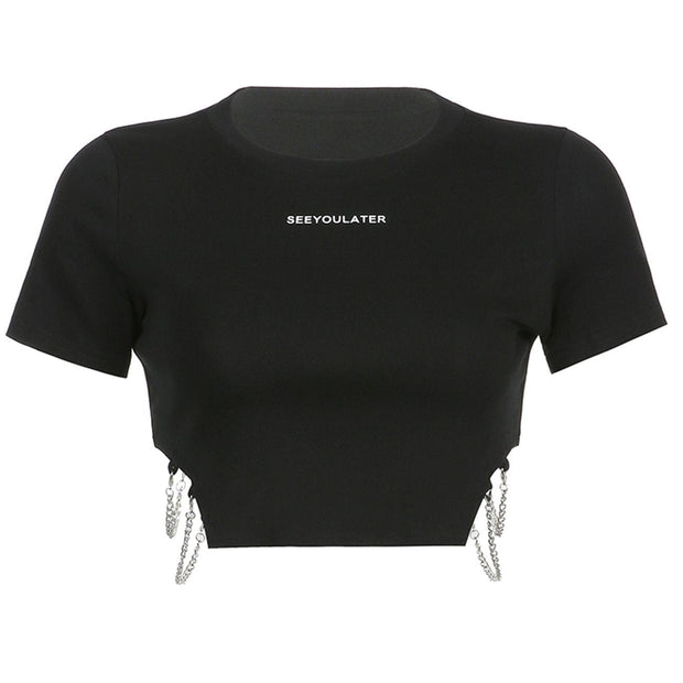 Solid Color Chain Decoration Tee Streetwear Brand Techwear Combat Tactical YUGEN THEORY