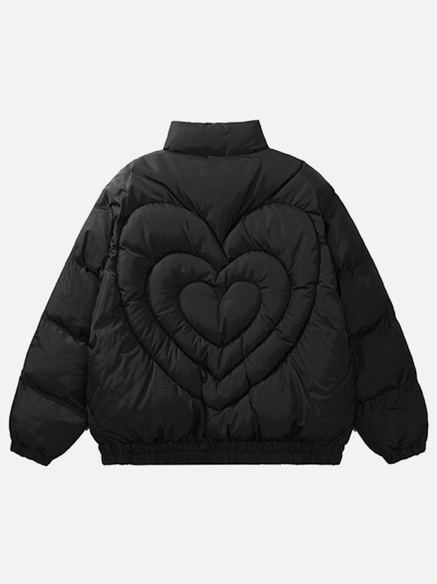 Solid Color Heart Design Winter Coat Streetwear Brand Techwear Combat Tactical YUGEN THEORY