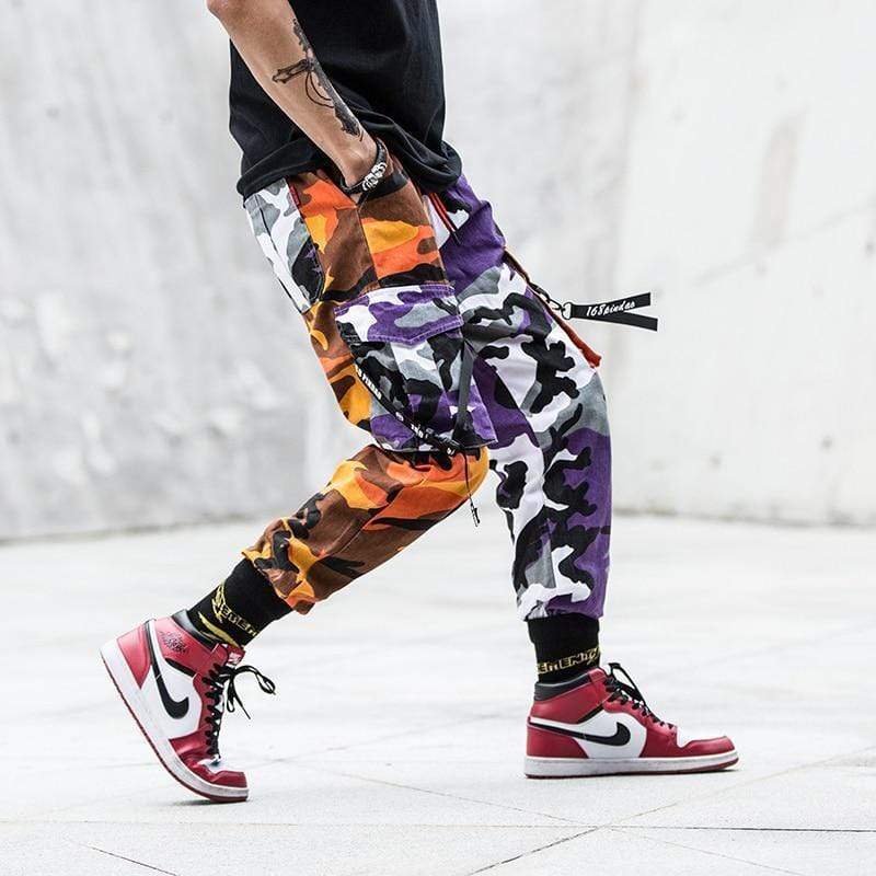 Split Camo Cargo Pants Streetwear Brand Techwear Combat Tactical YUGEN THEORY