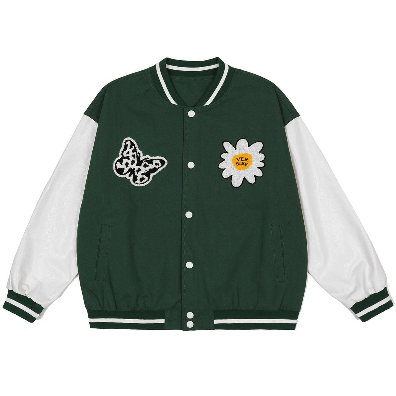Spotted Butterfly Daisy Embroidery Varsity Jacket Streetwear Brand Techwear Combat Tactical YUGEN THEORY