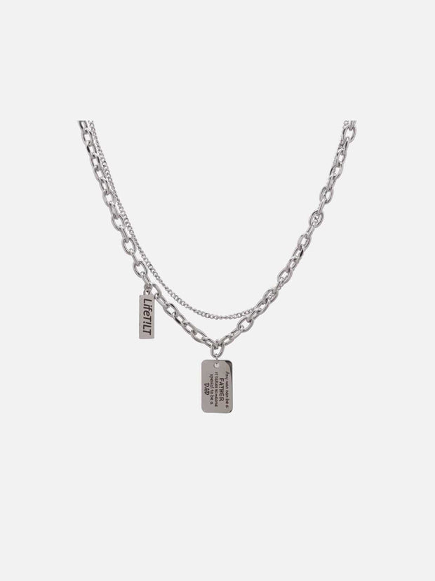 Square Letters Double Layer Necklace Streetwear Brand Techwear Combat Tactical YUGEN THEORY