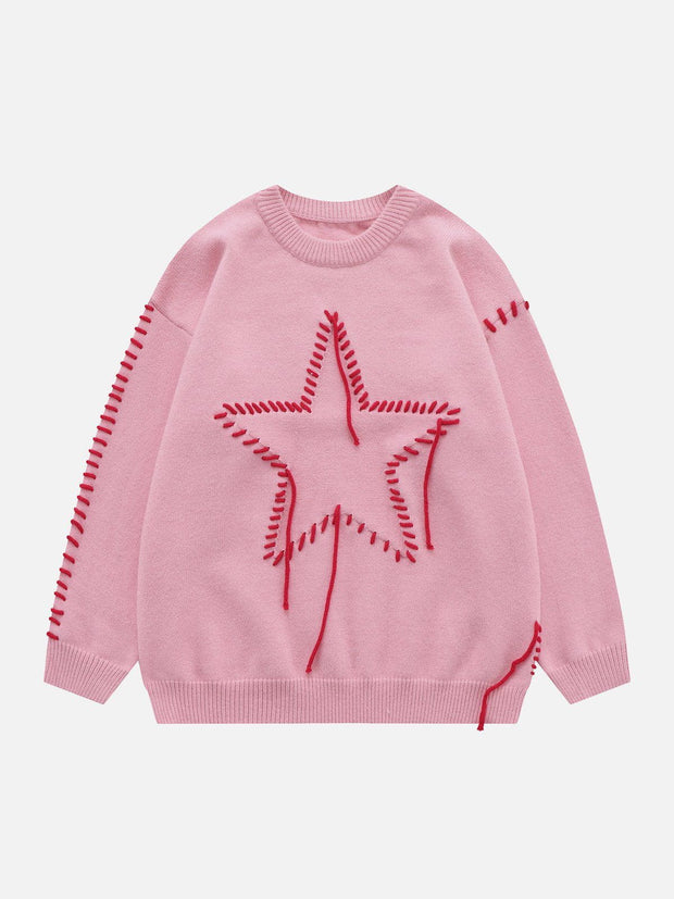 Star Contrast Color Seam Sweater Streetwear Brand Techwear Combat Tactical YUGEN THEORY