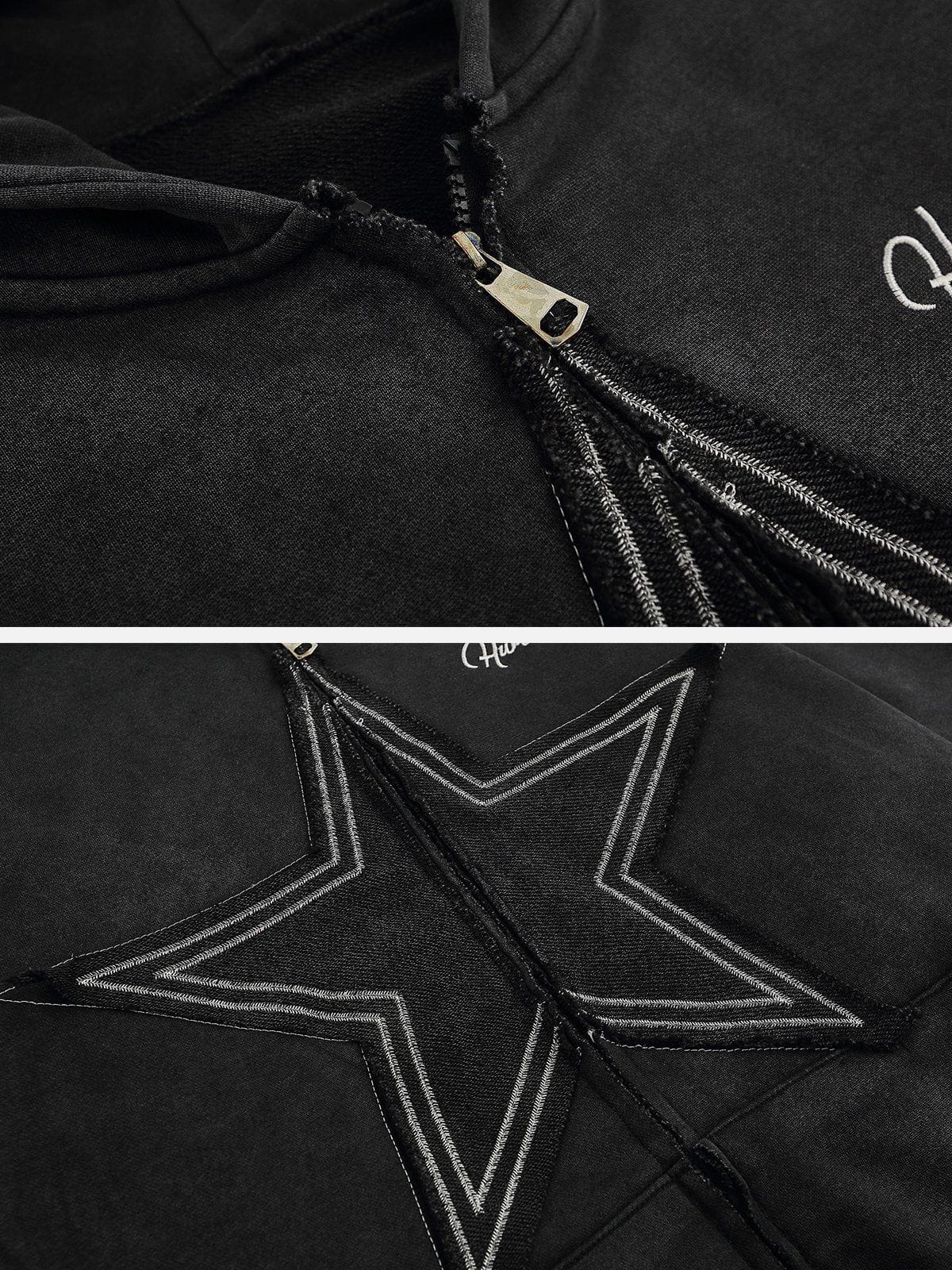 Star Washed Zip-up Hoodie Streetwear Brand Techwear Combat Tactical YUGEN THEORY