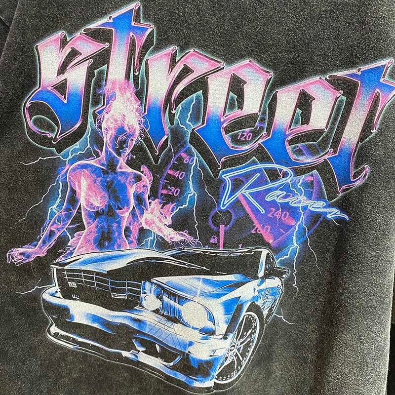 Street Racer Graphic Print Washed T-Shirt Streetwear Brand Techwear Combat Tactical YUGEN THEORY