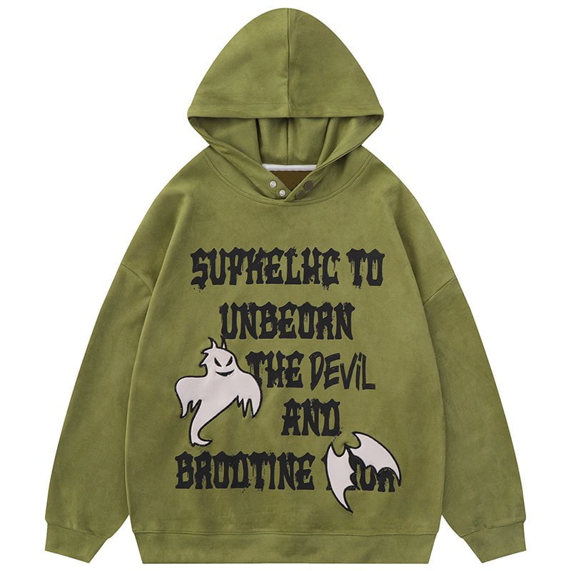Suede Hoodie Embroidery Devil Streetwear Brand Techwear Combat Tactical YUGEN THEORY
