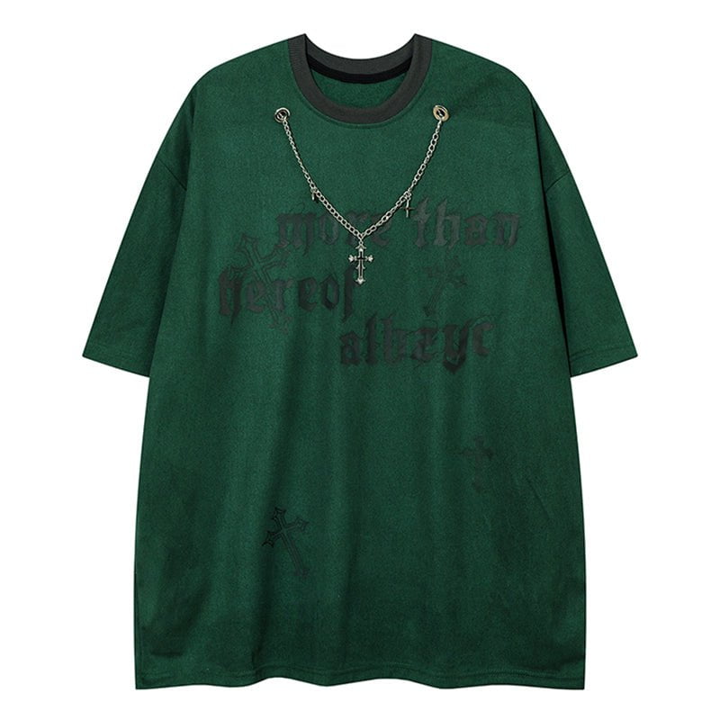 Suede T-shirt Gothic Letter Streetwear Brand Techwear Combat Tactical YUGEN THEORY