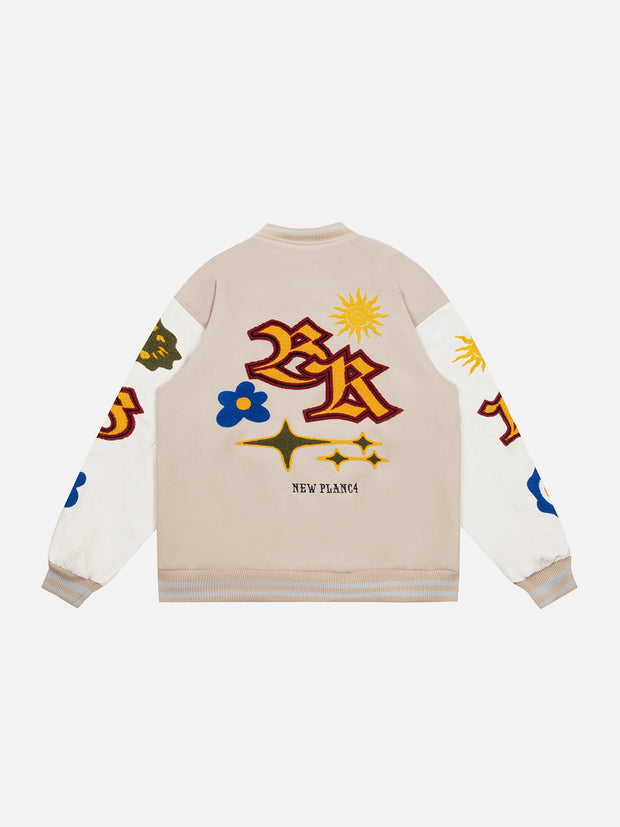 Sun Flowers Embroidery Varsity Jacket Streetwear Brand Techwear Combat Tactical YUGEN THEORY