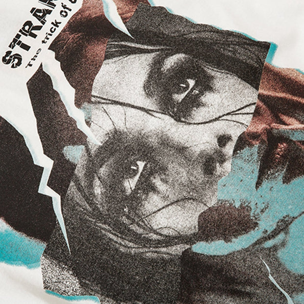 Tearing and Stitching Face Print Sweatshirt Streetwear Brand Techwear Combat Tactical YUGEN THEORY
