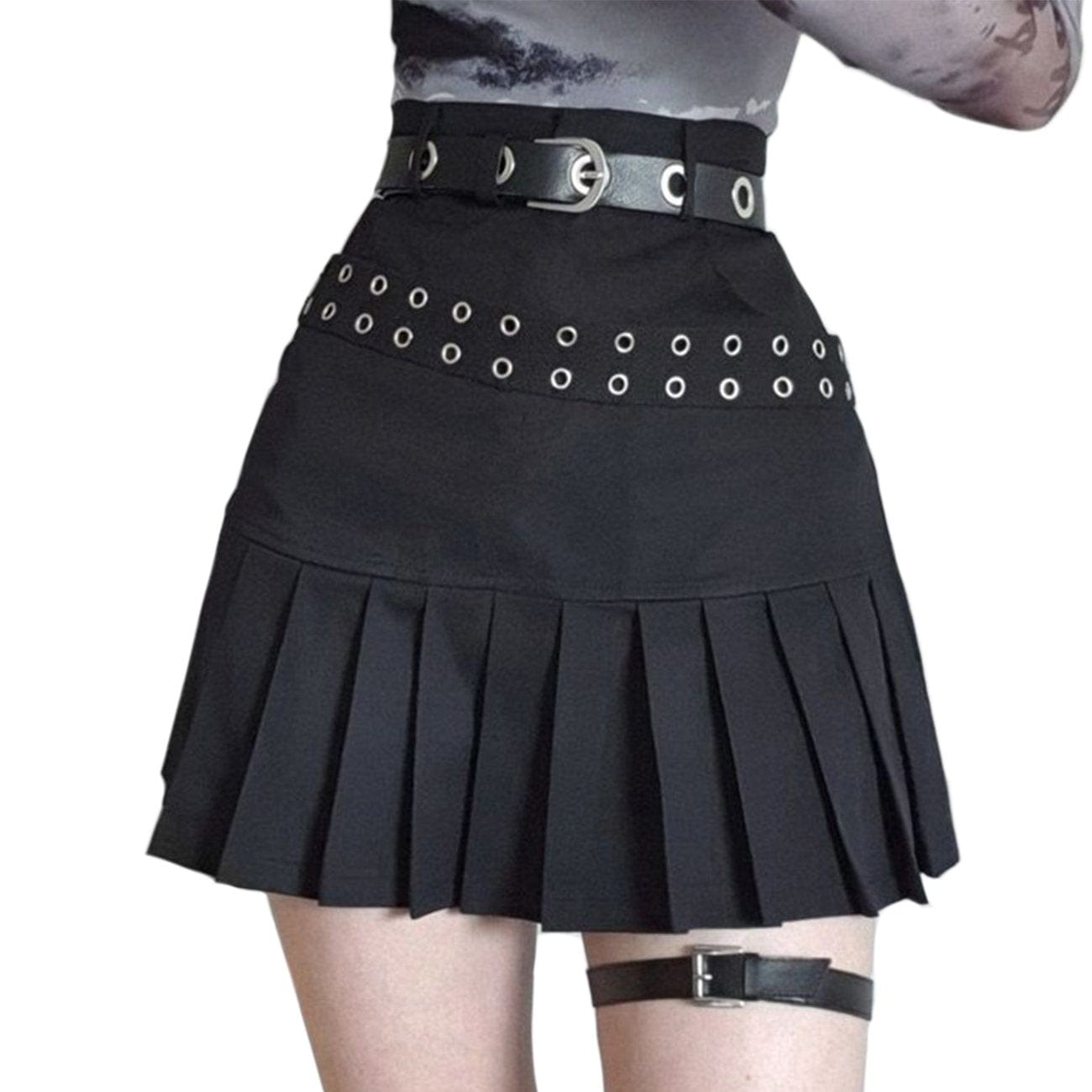 Techwear Dark High Waist Pleated Skirt Streetwear Brand Techwear Combat Tactical YUGEN THEORY