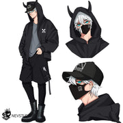 Techwear Devil Horns Cardigan Hoodies Streetwear Brand Techwear Combat Tactical YUGEN THEORY