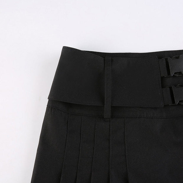 Techwear High Waist Buckle Cropped Skirt Streetwear Brand Techwear Combat Tactical YUGEN THEORY