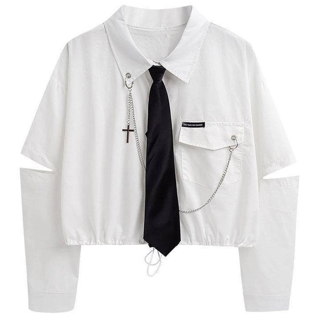 Techwear Personalized Hollow Sleeves Tie Chain Shirt Streetwear Brand Techwear Combat Tactical YUGEN THEORY