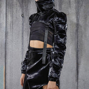 Techwear Solid Ribbons Turtleneck Cropped Winter Coat Streetwear Brand Techwear Combat Tactical YUGEN THEORY
