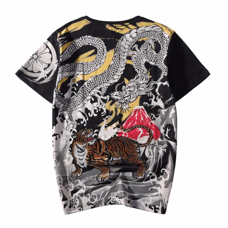 Tiger & Dragon Embroidery T-Shirt Streetwear Brand Techwear Combat Tactical YUGEN THEORY