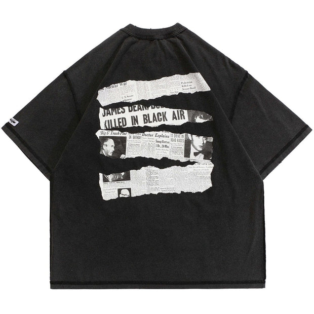 Torn Newspaper Washed Graphic Tee Streetwear Brand Techwear Combat Tactical YUGEN THEORY