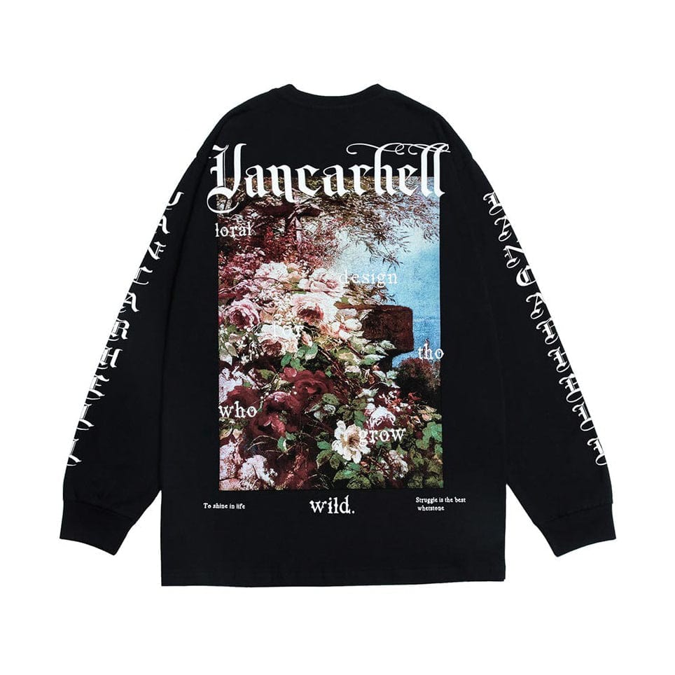 VANCARHELL Flower Print Long Sleeve T-Shirt Streetwear Brand Techwear Combat Tactical YUGEN THEORY