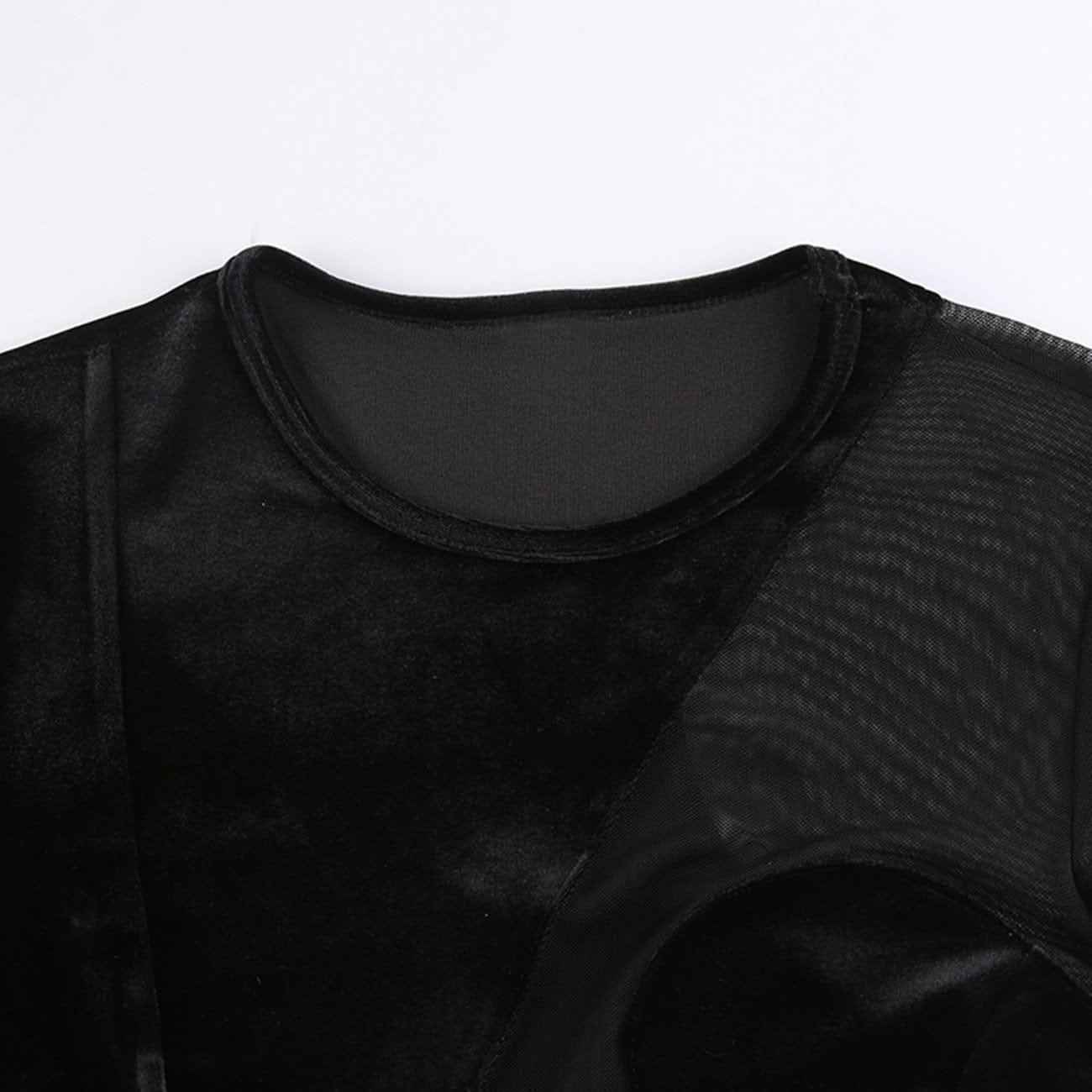 Velvet Mesh Patchwork Hollow Long Sleeve T Shirt Streetwear Brand Techwear Combat Tactical YUGEN THEORY